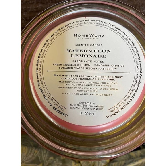 HomeWorx by Harry Slatkin 4 Wick Scented Candle Watermelon Lemonade NEW - Picture 2 of 3